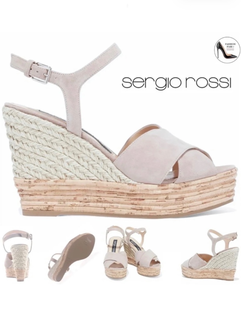 SERGIO ROSSI Mayan Sand Royal suede wedge sandals leather platform espadrille 40